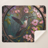 Glas in lood Hummingbird Pattern Spring Flowers Sherpa Deken (Voorkant (horizontaal))