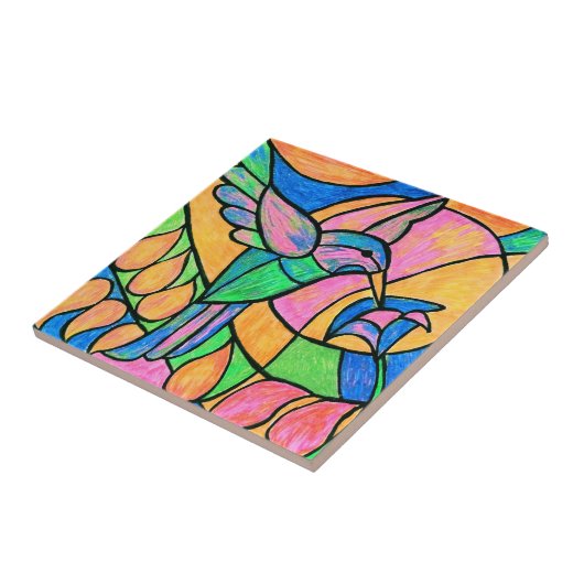 Glas in lood Hummingbird Tile Tegeltje (Zijkant)