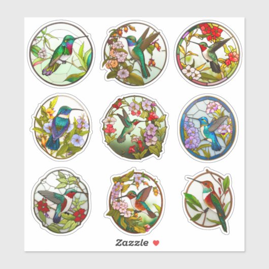Glas in lood Hummingvogels Sticker (Vel)
