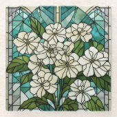 Glas in lood Hydrangea Illustratie Glazen Onderzetter (Voorkant)