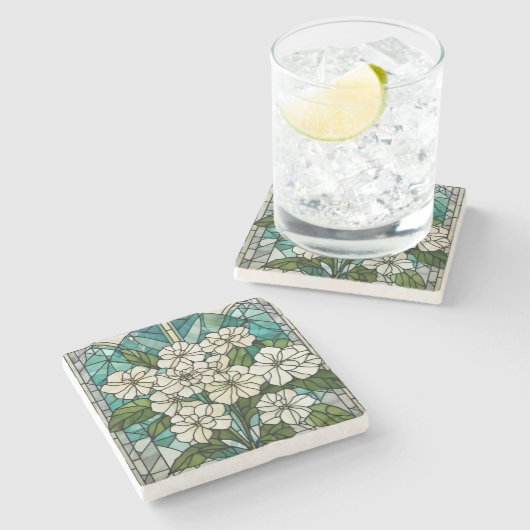 Glas in lood Hydrangea Illustratie Stenen Onderzetter (Zijkant)