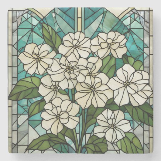 Glas in lood Hydrangea Illustratie Stenen Onderzetter (Voorkant)