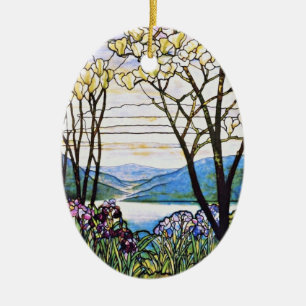 Glas in lood Idellic Landscape Tiffany Keramisch Ornament