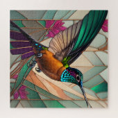 Glas in lood Illustratie van een kolibrie Legpuzzel (Horizontaal)