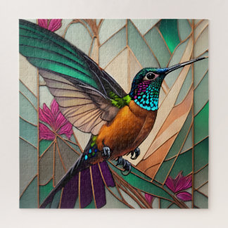 Glas in lood Illustratie van een kolibrie Legpuzzel