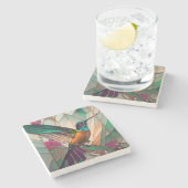 Glas in lood Illustratie van een kolibrie Stenen Onderzetter (Zijkant)
