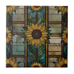 Glas in lood Illustratie Zonnebloem Patroon Tegeltje