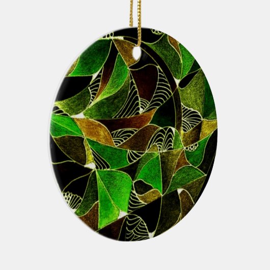 Glas in lood in groene versiering keramisch ornament (Rechts)