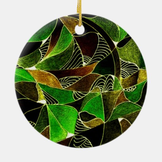 Glas in lood in groene versiering keramisch ornament (Achterkant)