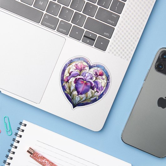 Glas in lood iris hart sticker (Laptop met iPhone)