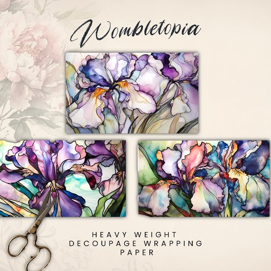 Glas in lood Iris Paarse zware decoupage Inpakpapier Vel