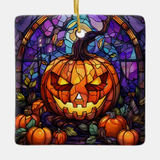 Glas in lood Jack-o'-Lantern Keramisch Ornament (Voorkant)