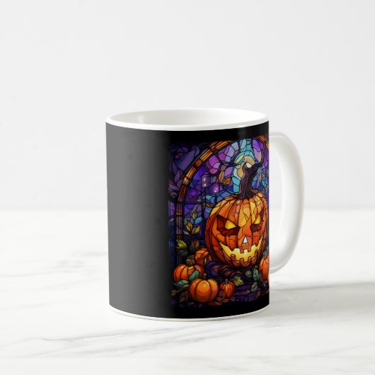 Glas in lood Jack-o'-Lantern: Spooky Elegance Koffiemok (Voorkant rechts)