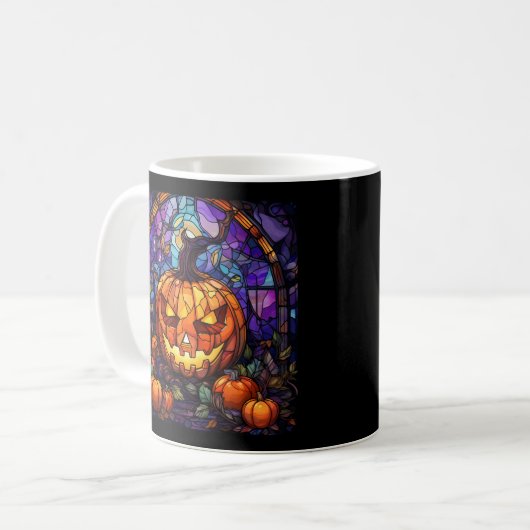 Glas in lood Jack-o'-Lantern: Spooky Elegance Koffiemok (Voorkant links)