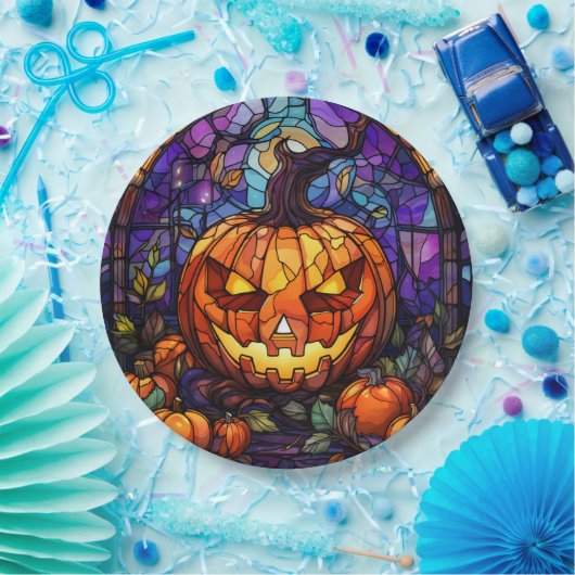 Glas in lood Jack-o'-Lantern: Spooky Elegance Papieren Bordje (Feest)