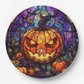 Glas in lood Jack-o'-Lantern: Spooky Elegance Papieren Bordje (Voorkant)
