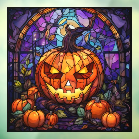 Glas in lood Jack-o'-Lantern: Spooky Elegance Raamsticker (Vel 3)