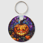 Glas in lood Jack-o'-Lantern: Spooky Elegance Sleutelhanger (Voorkant)