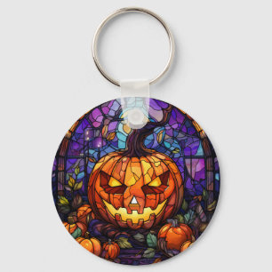 Glas in lood Jack-o'-Lantern: Spooky Elegance Sleutelhanger