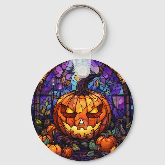 Glas in lood Jack-o'-Lantern: Spooky Elegance Sleutelhanger (Voorkant)