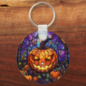 Glas in lood Jack-o'-Lantern: Spooky Elegance Sleutelhanger (Voorkant)