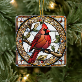 Glas in lood Kardinaal Vierkant Rode Vogels Cadeau Keramisch Ornament
