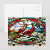 Glas in lood kardinalen op boomtak feestdagenkaart (Voorkant / Achterkant)