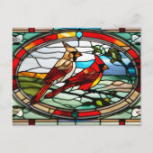 Glas in lood kardinalen op boomtak feestdagenkaart (Voorkant)