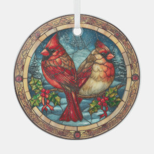 Glas-in-lood Kardinalen op Hulsttak Glas Ornament