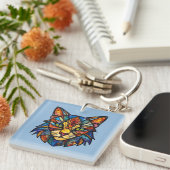 Glas-in-lood Kat Gedetailleerd Gezicht Sleutelhanger (Voorkant Rechts)