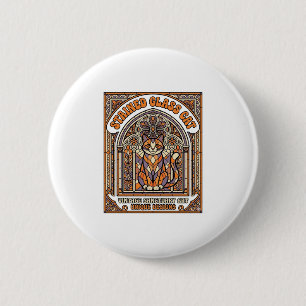 Glas-in-lood Kat Kat Glas-in-lood Kerk Vintage Ronde Button 5,7 Cm