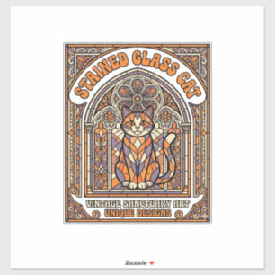 Glas-in-lood Kat Kat Glas-in-lood Kerk Vintage Sticker