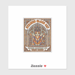 Glas-in-lood Kat Kat Glas-in-lood Kerk Vintage Sticker