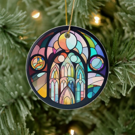 Glas in lood Kathedraal Raam Kerstfoto Keramisch Ornament (Boom)