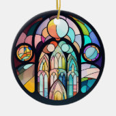 Glas in lood Kathedraal Raam Kerstfoto Keramisch Ornament (Voorkant)
