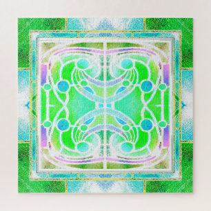 Glas-in-lood kathedraalraam in koel mintgroen legpuzzel