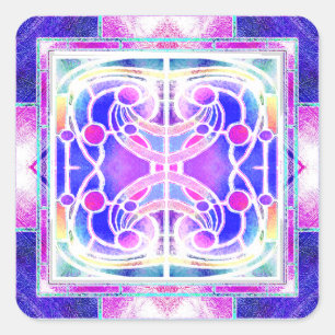 Glas-in-lood kathedraalraam in lila en roze vierkante sticker