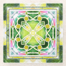 Glas-in-lood-kathedraalraam in limoen en groen glazen onderzetter