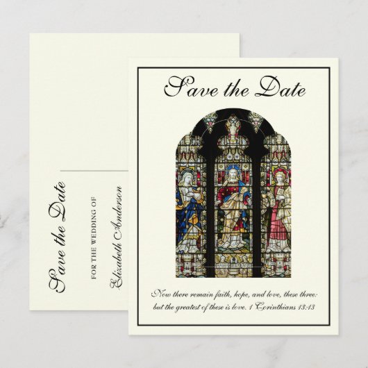 Glas in lood katholieke bruiloft Bewaar datum Aankondigingskaart (Voorkant / Achterkant)