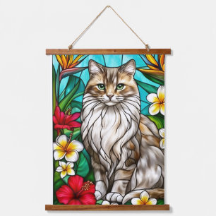 Glas-in-lood katportret Elegante langharige kat Hangend Wandkleed