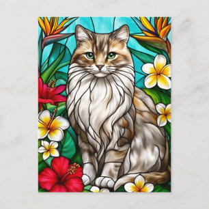 Glas-in-lood kattenportret Elegante langharige kat Aankondigingskaart