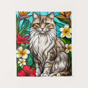 Glas-in-lood kattenportret Elegante langharige kat Wandkleed