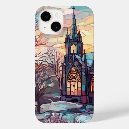 Glas in lood kerk iPhone 14 Barely There Hoesje (Achterkant)