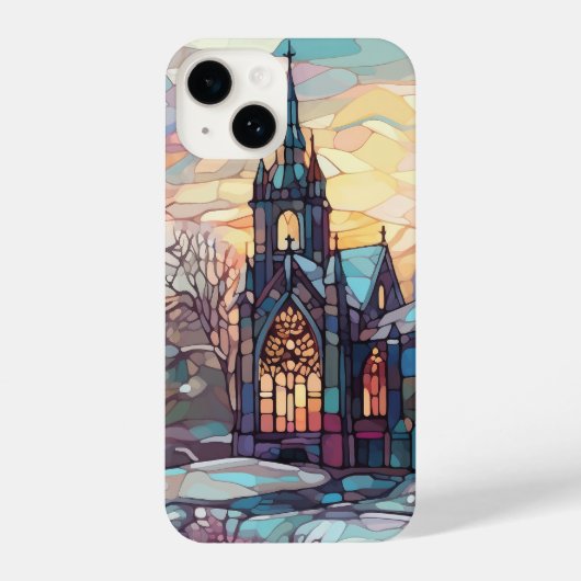Glas in lood Kerk iPhone 14 Slim Fit Hoesje (Achterkant)