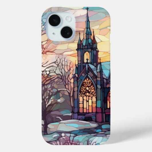 Glas in lood Kerk iPhone 15 Nauwelijks Daar Hoesje (Achterkant)