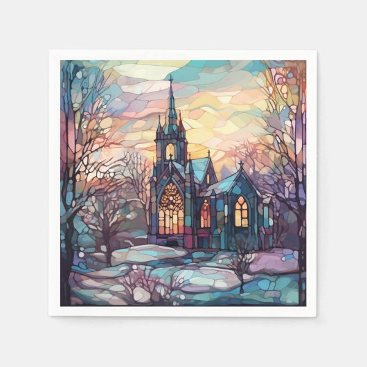 Glas in lood Kerk Papieren servetten (Voorkant)