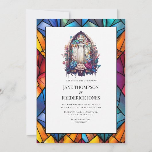 Glas in lood kerk raam bruiloft kaart (Voorkant)