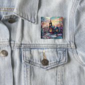 Glas in lood Kerk Vierkant Button (In situ)