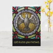 Glas in lood Kerkraam Heilige Geestesduif Kaart (Gele Bloem)