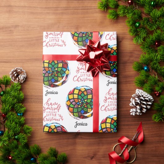Glas in lood Kerst Aanpasbare Naam Cadeaupapier (Feestdagen Geschenken)